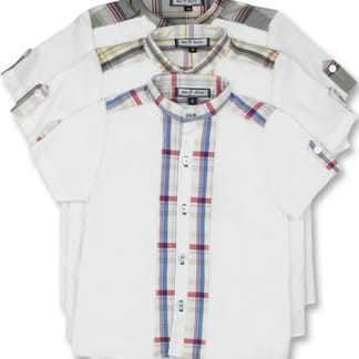 Mo & Dave Boy's Classic-Fit Short-Sleeve Mandarin-Collar Plaid Dress Shirt. 5011