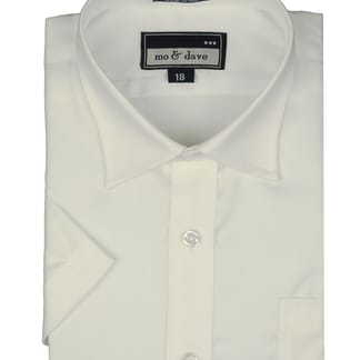 MO & DAVE White Textured 100% Cotton Non Iron Short Sleeve Dress Shirt