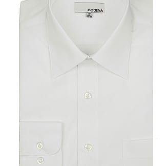 MODENA Mens Classic Fit Long Sleeve Wrinkle Free Solid White Dress Shirt
