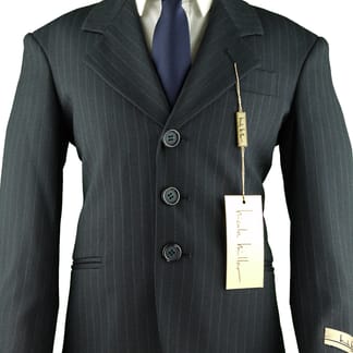 NICOLE MILLER Boys Classic Fit 100% Wool Navy Pinstripe Suit - Pleated Pants