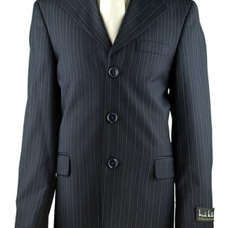 NICOLE MILLER Boys Slim Fit Navy Pinstripe Suit - Pleated Pants