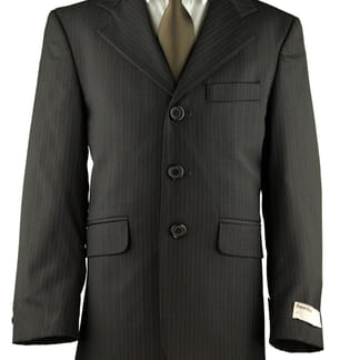PERRY ELLIS Boys Classic Fit 100% Wool Brown Stripe Suit - Pleated Pants