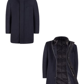 MARC NEW YORK Mens Coyle Wool Blend Stand Collar With Knit Bib Insert 3 4 Coat Boytique