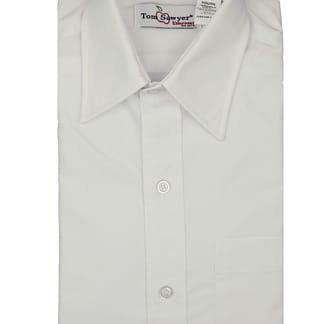TOM SAWYER Boys Solid White Broadcloth Cotton Blend Long Sleeve Dress Shirt