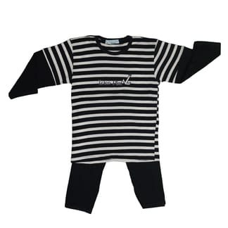 TRICO PLEI Boys Navy stripe Top Solid Navy Bottom Pajama Set