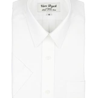 VAN DYCK Boys White Textured Cotton Blend Short Sleeve Dress Shirt