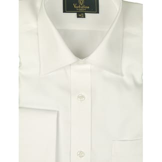 VERTUTINO Mens Classic Fit French Cuff Non Iron Solid White Dress Shirt