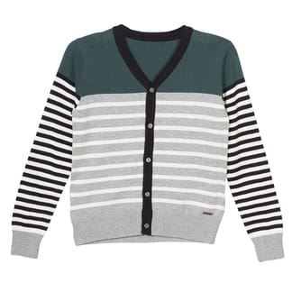 VIERO RICHI Boys 100% Cotton Green With Grey Cardigan Knit Sweater 2363