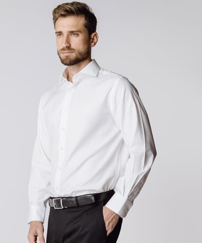 ATICA Mens Slim Fit Long Sleeve 100% Cotton Non Iron Solid White Dress  Shirt - white / 15-34-35-2