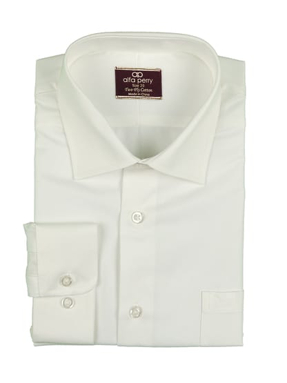 ALFA PERRY Boys Slim Husky Long Sleeve Cotton Solid Twill White Dress Shirt Boytique