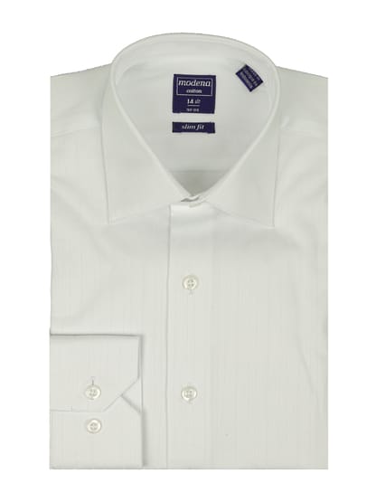 MODENA Mens Slim Fit Long Sleeve Solid White Dress Shirt - white / 16-2-3